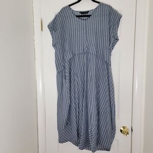 MOYURU Japan Maxi Dress Lightweight Cotton Striped Asymmetric Relaxed Fit V-neck